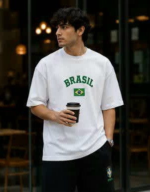 ست ۴ فصل تیشرت و شلوارک اسپرت طرح BRASIL با تیشرت پنبه و شلوارک گلکسی با ضمانت