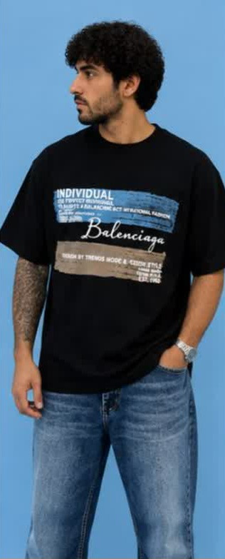 تیشرت اسپرت مشکی طرح Balenciaga یقه گرد نخ ۲۸ بالا با ضمانت